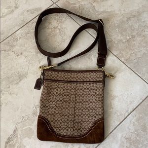 Coach signature brown suede crossbody